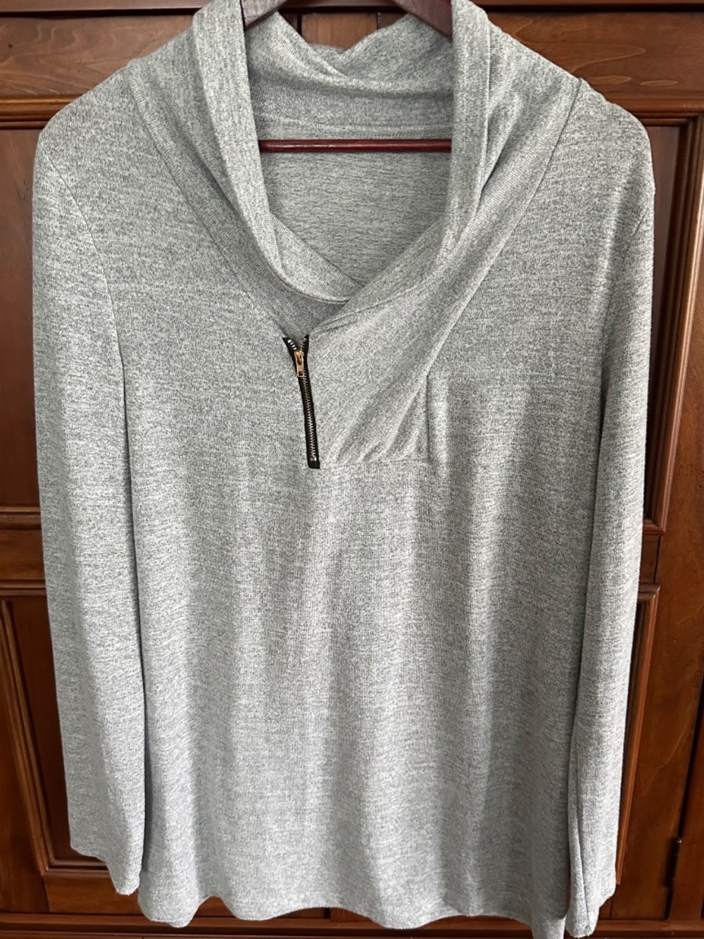 No Label Gray 1/4 Gold Zipper Long Sleeve Cowl Neck Tunic Size L EUC